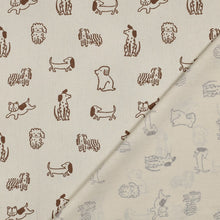 Load image into Gallery viewer, Pattern of illustrated dogs on natural background; print on organic cotton poplin fabric. Shown folded with reverse side on display