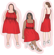 Load image into Gallery viewer, Original Digby Patterns Cleo Dress Sewing Pattern Line illustrations of dress in three different views