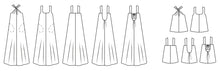 Load image into Gallery viewer, Line drawings of Aalto Top and Dress options, front and back views
