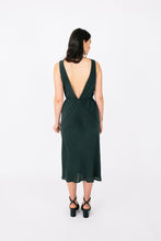 Load image into Gallery viewer, Back view of lady wearing a sleeveless dress with deep V lower back neckline