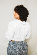 Load image into Gallery viewer, Back view of lady wearing a long sleeve blouse with yoke