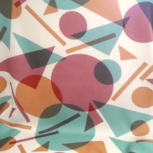 Load image into Gallery viewer, Ecovero Viscose Twill fabric hangs to show off large abstract shapes print design