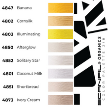 Load image into Gallery viewer, Scanfil organic cotton threads colour palette chart of similar shades with brand logo