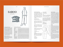 Load image into Gallery viewer, Magazine Spread of sewing instructions for sewing pattern Saboo