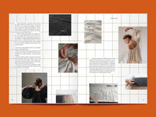 Load image into Gallery viewer, Magazine spread features various photos of  the smocking technique and details, amongst blocks of text