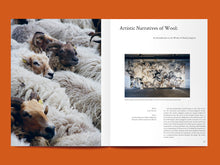 Load image into Gallery viewer, Magazine spread features a photo of long haired sheep next to an article titled: "Artistic Narratives of Wool".
