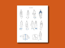 Load image into Gallery viewer, Twelve line drawing illustrations of various garment designs