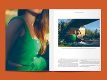 Load image into Gallery viewer, Two page spread features two ladies on a picnic blanket wearing a square neck, shaped bodice in different fabrics, above a block of text.
