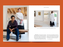 Load image into Gallery viewer, Two page spread; left side features two models wearing long bodiced tops with shawl feature. Right side features back view of model wearing bodice with shawl drapery, above a body of text