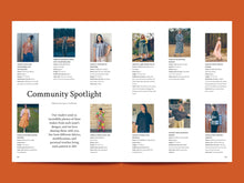 Load image into Gallery viewer, Two page spread highlighting "Community Spotlight", featuring images of makers across the globe wearing a variety of garments made from sewing patterns from Tauko magazine