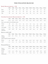Load image into Gallery viewer, Garment Measurements Chart for The Pleated Blouse Sewing Pattern in centimetres