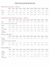 Load image into Gallery viewer, Garment Measurements Chart for The Pleated Blouse Sewing Pattern in Inches