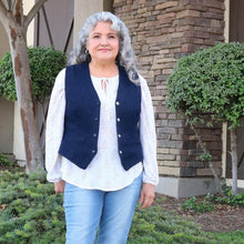 Load image into Gallery viewer, Lady wears Pika Vest opened over a long sleeved blouse