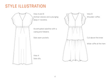 Load image into Gallery viewer, Line drawings of Abby Dress, View A and View B