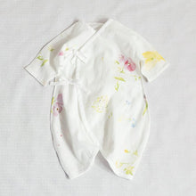 Load image into Gallery viewer, Baby romper lays flat made with the New Morning Organic Cotton Double Gauze fabric
