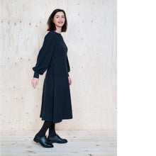 Load image into Gallery viewer, Lady wears midi dress with long puffy sleeves