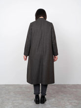 Load image into Gallery viewer, Back view of lady wearing V-Neck Coat shows a slight A-line shape