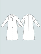 Load image into Gallery viewer, The Assembly Line V-Neck Coat Technical Line Drawings Front and Back view
