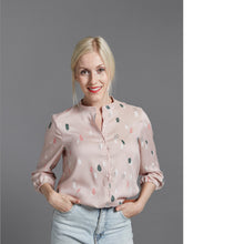 Load image into Gallery viewer, Lady wears blouse with stand collar and 3/4 sleeves.