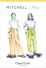 Load image into Gallery viewer, Closet Core Patterns Mitchell Trousers envelope front shows two illustrations of ladies wearing the wide-legged option, and the tapered option