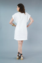 Load image into Gallery viewer, Back view of lady wearing an above the knee length kaftan dress