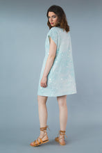 Load image into Gallery viewer, Back/side view of lady wearing a loose fitting, short kaftan dress