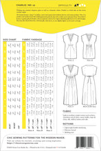 Load image into Gallery viewer, Charlie Caftan Dress Envelope Back view including fabric measurements chart
