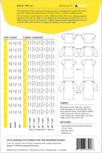 Load image into Gallery viewer, Cielo Top & Dress Packaging Envelope back view shows fabric measures chart