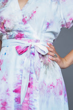 Load image into Gallery viewer, Close up of Elodie Wrap Dress at waist shows delicate waist belt tie