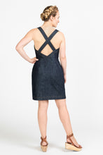 Load image into Gallery viewer, Back view of knee-length Fiona Sundress shows a cross over straps detail