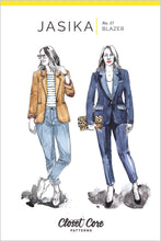 Load image into Gallery viewer, Illustrations of ladies wearing Jasika Blazer in two styles, one open and more casual than the fitted one