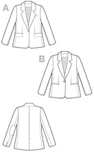 Load image into Gallery viewer, Technical drawings of Jasika Blazer options