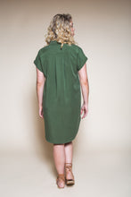 Load image into Gallery viewer, Back view of Kalle shirtdress with rounded hem