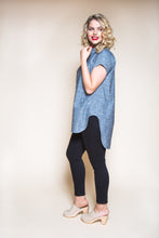 Load image into Gallery viewer, Side view of Kalle tunic shirt with longer hem detailing at back