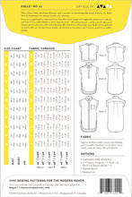 Load image into Gallery viewer, Packaging back view of Kalle Shirt includes fabric measures chart