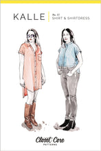 Load image into Gallery viewer, Illustrations of two ladies, one wearing a shirtdress, the other wearing the cropped length shirt option
