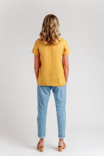 Load image into Gallery viewer, Back view of Darling Ranges short-sleeve, hip-length blouse