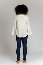 Load image into Gallery viewer, Back view of Dove Blouse, with dipped hem.