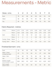 Load image into Gallery viewer, Metric measures chart of Aura Dress and Skirt