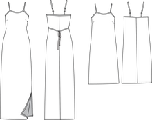 Load image into Gallery viewer, Line Drawings, front and back views of 2 lengths of Saltwater Slip Dress