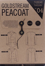 Load image into Gallery viewer, Goldstream Peacoat Sewing Pattern Packaging showing line drawings of two variations of the jacket, front and back views.