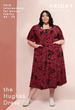 Load image into Gallery viewer, Hughes Dress Sewing Pattern Packaging Front cover shows lady wearing Hughes Dress with hands in pocket