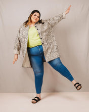 Load image into Gallery viewer, Lady wears Ilford Jacket opened, in a busy line print