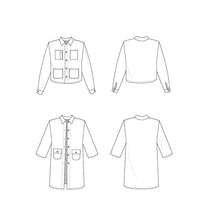 Load image into Gallery viewer, Line Drawings of Ilford Jacket in two lengths.