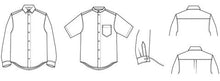 Load image into Gallery viewer, Line Drawing of Jensen shirt variations.