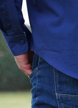 Load image into Gallery viewer, Close up view of cuff of long sleeved Jensen shirt, shows single button fastening.