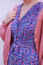 Load image into Gallery viewer, Close up of lady wearing a sleeveless dress of GIverny Viscose Fabric print