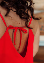Load image into Gallery viewer, Close up of back of Paola Dress detail, straps tied together across back