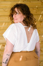 Load image into Gallery viewer, Back of Byzance top shows deep V with ties at top