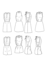 Load image into Gallery viewer, Line Drawings or Luz Dress & Playsuit, front, back and side views